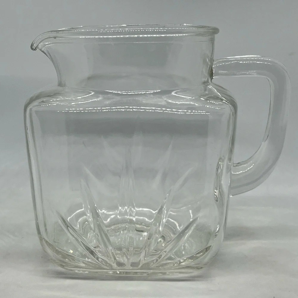 1950s MCM Federal Glass Clear Square Star Design 1qt Pitcher